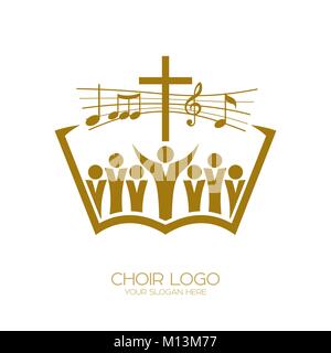 Logo de la musique. Symboles chrétiens. L'Église de Dieu à Jésus Christ chante une chanson de gloire Illustration de Vecteur