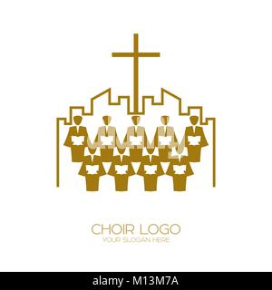 Logo de la musique. Symboles chrétiens. L'Église de Dieu à Jésus Christ chante une chanson de gloire Illustration de Vecteur