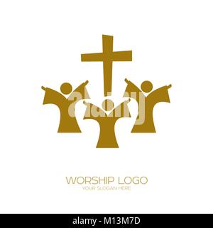 Logo de la musique. Symboles chrétiens. Les gens adorent Jésus Christ Illustration de Vecteur