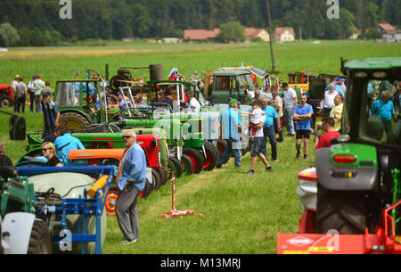 Menges, Slovénie, le 10 juin 2017.. 20e réunion annuelle des amateurs de vieilles machines agricoles et agricoles accessoires. Banque D'Images