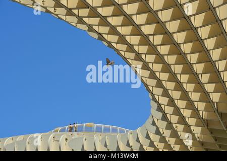 Espagne, Andalousie, Sevilla, Encarnation Regina district, Plaza de la Encarnacion, le Metropol Parasol passerelle construite en 2011 par l'architecte Jürgen Mayer Hermann Banque D'Images