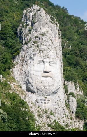 Roumanie, Dubova, Danube, Portes de Fer, Sculpture géante de Decebalus Banque D'Images