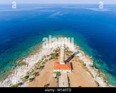 La Croatie, Dalmatie du Nord, de la côte dalmate, archipel de Zadar, l'île de Dugi Otok, phare de Veli Rat (vue aérienne) Banque D'Images