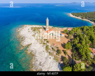 La Croatie, Dalmatie du Nord, de la côte dalmate, archipel de Zadar, l'île de Dugi Otok, phare de Veli Rat (vue aérienne) Banque D'Images