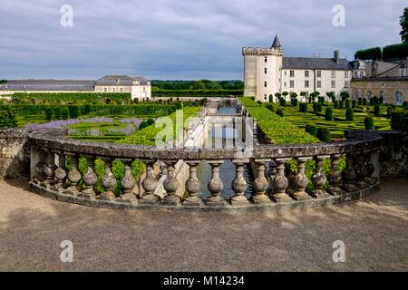 France, Indre et Loire, Vallée de la Loire classée au Patrimoine Mondial de l'UNESCO, château et jardins de Villandry, construit en 16ème siècle, de style Renaissance Banque D'Images