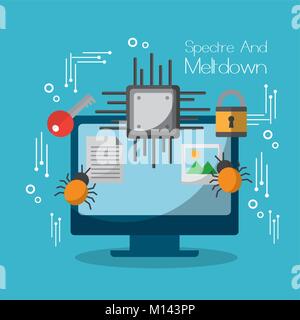 Spectre et meltdown carte mère de l'ordinateur de virus Illustration de Vecteur