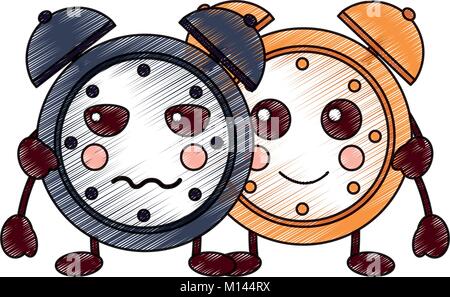Kawaii cartoon deux heure de l'alarme de l'horloge Illustration de Vecteur