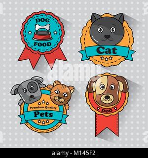 Chat et chien icônes insignes médaille Illustration de Vecteur