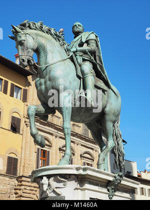 Italie,Toscane,Florence,Piazza della Signoria,statue de Grand-duc Cosimo I. Banque D'Images