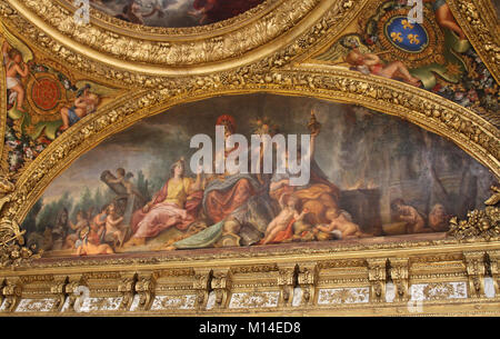 Coin de plafond peinture Salon de la paix, le Palais de Versailles, Ile-De-France, France. Banque D'Images