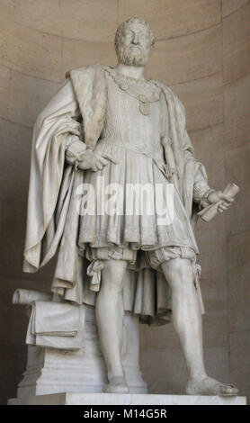 En sculpture statue de François I, Roi de France (1494-1547) Auguste-Alexandre Dumont dans la pierre Gallery-Galerie de Pierre, le Palais de Versailles, Banque D'Images