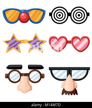 Ribambelle de masques lunettes star coeur nez clown moustache vector illustration isolé sur fond blanc page de site web et mobile app design Illustration de Vecteur