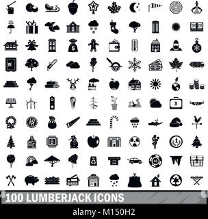 100 icons set bûcheron, le style simple Illustration de Vecteur