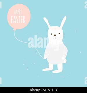 Arrière-plan de Pâques, modèle avec cute banny, lapin et le texte, l'illustration à la main. Carte moderne ou une invitation pour Holliday. Illustration de Vecteur