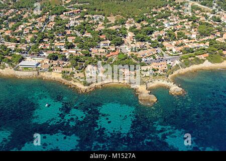 France, Bouches du Rhône, la Côte Bleue, Sausset-les-Pins (vue aérienne) Banque D'Images