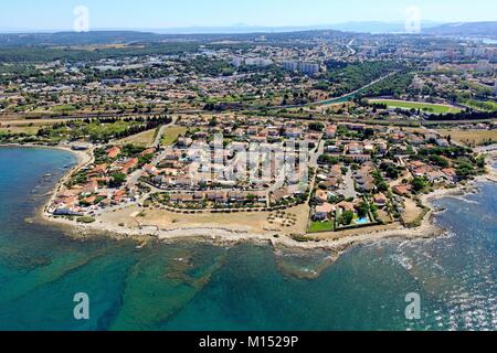 France, Bouches du Rhône, du golfe de Fos sur Mer, Port de Bouc, pointe de la Bomasse (vue aérienne) Banque D'Images