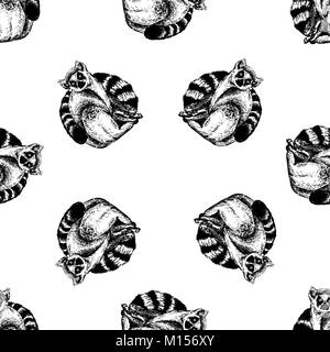 Motif de la main transparente style croquis des lémuriens. Vector illustration isolé sur fond blanc. Illustration de Vecteur