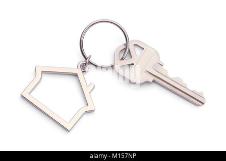 Clé de la maison avec maison Trousseau isolé sur un fond blanc. Banque D'Images