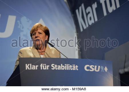Erlangen Allemagne, le 30 août 2017. Angela Merkel la parole lors d'un événement en Allemagne au cours de la campagne électorale. Banque D'Images