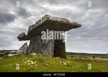 Dolmen de Poulnabrone portal est un tombeau situé dans le Burren, comté de Clare, Irlande. Banque D'Images