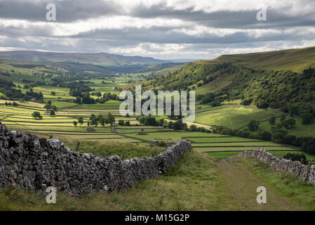 Chemin de tête au-dessus de la came de Kettlewell dans la région de Wharfedale, North Yorkshire, Angleterre. Banque D'Images