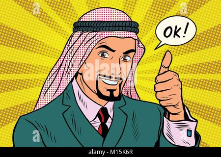 Thumbs up Okey, l'homme Arabe Illustration de Vecteur