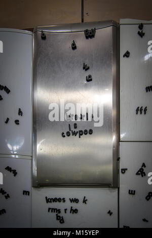 Cowpoo Brexit est prise à l'Eden Project sur leur mur aimant pour réfrigérateur Banque D'Images