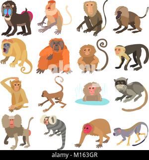 Types de singes, cartoon style icons set Illustration de Vecteur