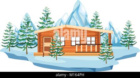 Maison en bois dans la neige domaine illustration Illustration de Vecteur