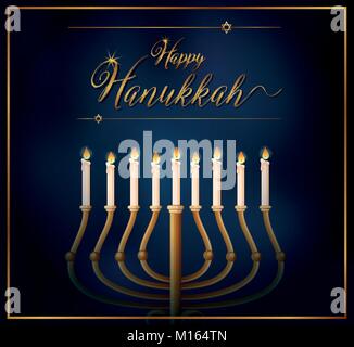 Heureux Hannukkah modèle de carte avec des bougies sur fond bleu illustration Illustration de Vecteur