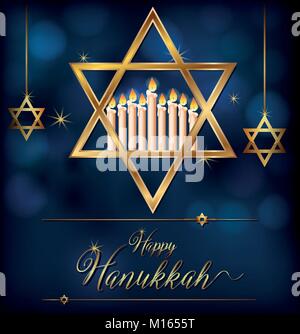 Heureux Hannukkah modèle de carte avec des symboles juifs illustration Illustration de Vecteur