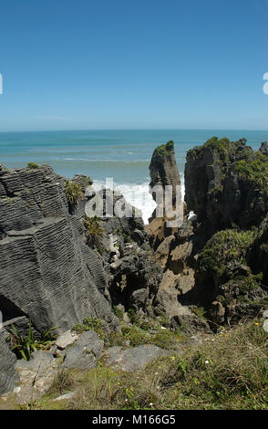 Crêpe Punakaiki Rocks, Paparoa National Park, côte ouest de l'île du Sud, Nouvelle-Zélande, NZ Banque D'Images