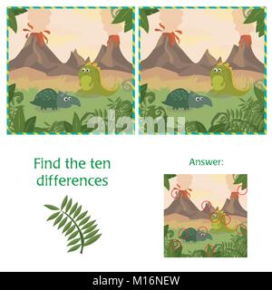 Drôle de dinosaures. Trouvez les différences 10. Jeu éducatif -Cartoon illustration Illustration de Vecteur
