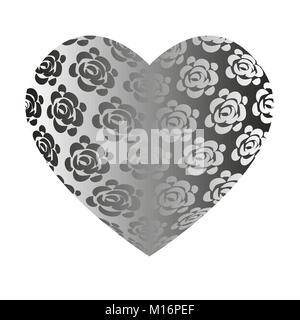 Coeur gris grand volume avec des roses Illustration de Vecteur