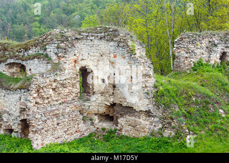 Jazlovets printemps château ruines, District de Boutchatch, Ternopil Région, l'Ukraine. Il a été construit à partir de la 14e à la 17e siècle. Banque D'Images