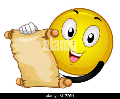 Illustration d'un Smiley Mascot tenant un vieux papier Faire défiler Banque D'Images
