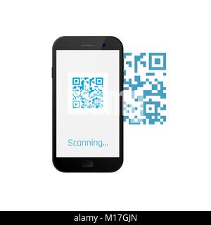 Numérisation téléphone mobile qr code. QR code sur écran mobile. Vector illustration Illustration de Vecteur