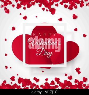 Valentines Day carte postale. Deux gros cœurs en cadre blanc avec texte - Happy Valentines Day. 14 février maison de vacances. Bannière de site web avec toutes nos félicitations. Rom Illustration de Vecteur