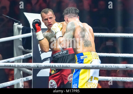 Riga, Lettonie. 28 janvier 2018. Super Série mondiale de boxe combat de demi-finale entre Mairis Briedis et Oleksandr Usyk. Crédit : Arena Gints Ivuskans/Alamy Live News Banque D'Images