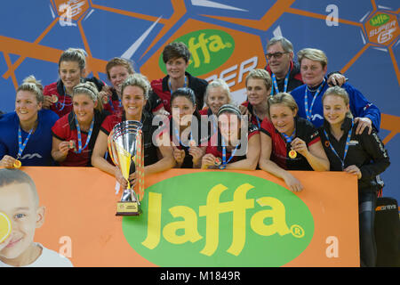Women's Jaffa Super 6s finales à la boîte de cuivre Arena. La finale des femmes : Bowdon 2 Leicester 1 Banque D'Images