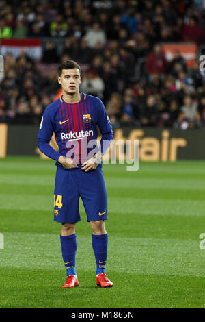 Barcelone, Espagne. 28 janvier, 2018. (14) Coutinho durant la première moitié du match de la Liga entre le FC Barcelone et le RCD Alaves au Camp Nou. Credit : Joan Gosa Badia/Alamy Live News Banque D'Images