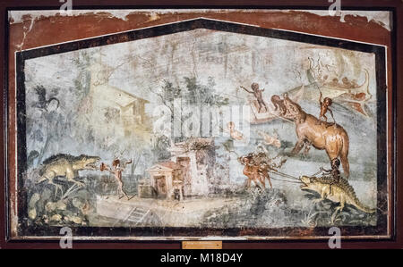 Naples. L'Italie. Scène nilotique avec pygmées. Museo Archeologico Nazionale di Napoli. Musée Archéologique National de Naples. Représentant une scène nilotique b Banque D'Images