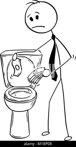 Caricature de Businessman Trowing argent dans de toilettes, mauvais placement Concept Illustration de Vecteur