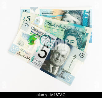UK 5 polymère 5 lb Bank Notes Banque D'Images