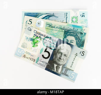 UK 5 polymère 5 lb Bank Notes Banque D'Images