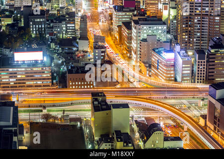 Vue aérienne de nuit de Nagoya au Japon Banque D'Images