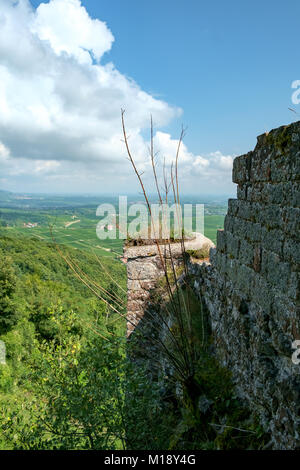 Vue depuis les murs de la ruine du château Madenburg près de Landau in der Pfalz, Allemagne. Banque D'Images