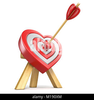 Cible en forme de coeur avec la flèche dans le centre de rendu 3D illustration isolé sur fond blanc Banque D'Images