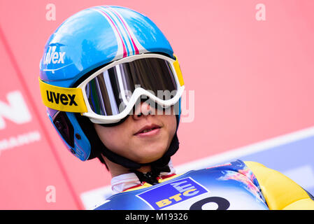 Ljubno, la Slovénie. 28 janvier, 2018. Xueyao Li de la concurrence de la Chine au cours de la SIF Ljubno le saut à ski Coupe du Monde en Slovénie Ljubno, le 28 janvier 2018. Credit : Rok Rakun/Pacific Press/Alamy Live News Banque D'Images