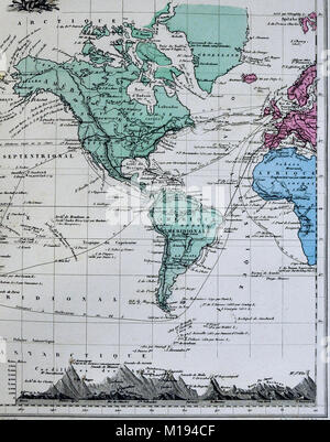 1877 Migeon Carte - Amérique du Nord & Amérique du Sud - Tableau de montagne Banque D'Images